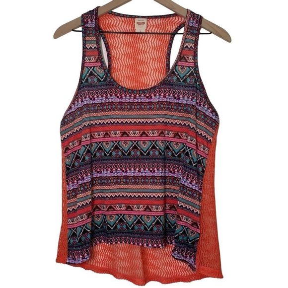 Geometric Print High Low Raceback Tank Top with See Through Back Size Large - Picture 4 of 8